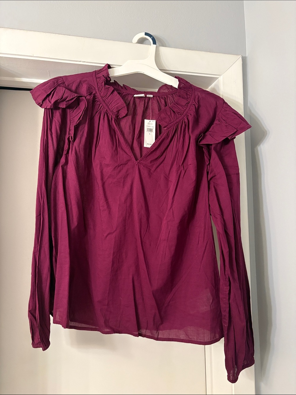GAP Women's Ruffled V-Neck Long-Sleeve Blouse - Plum